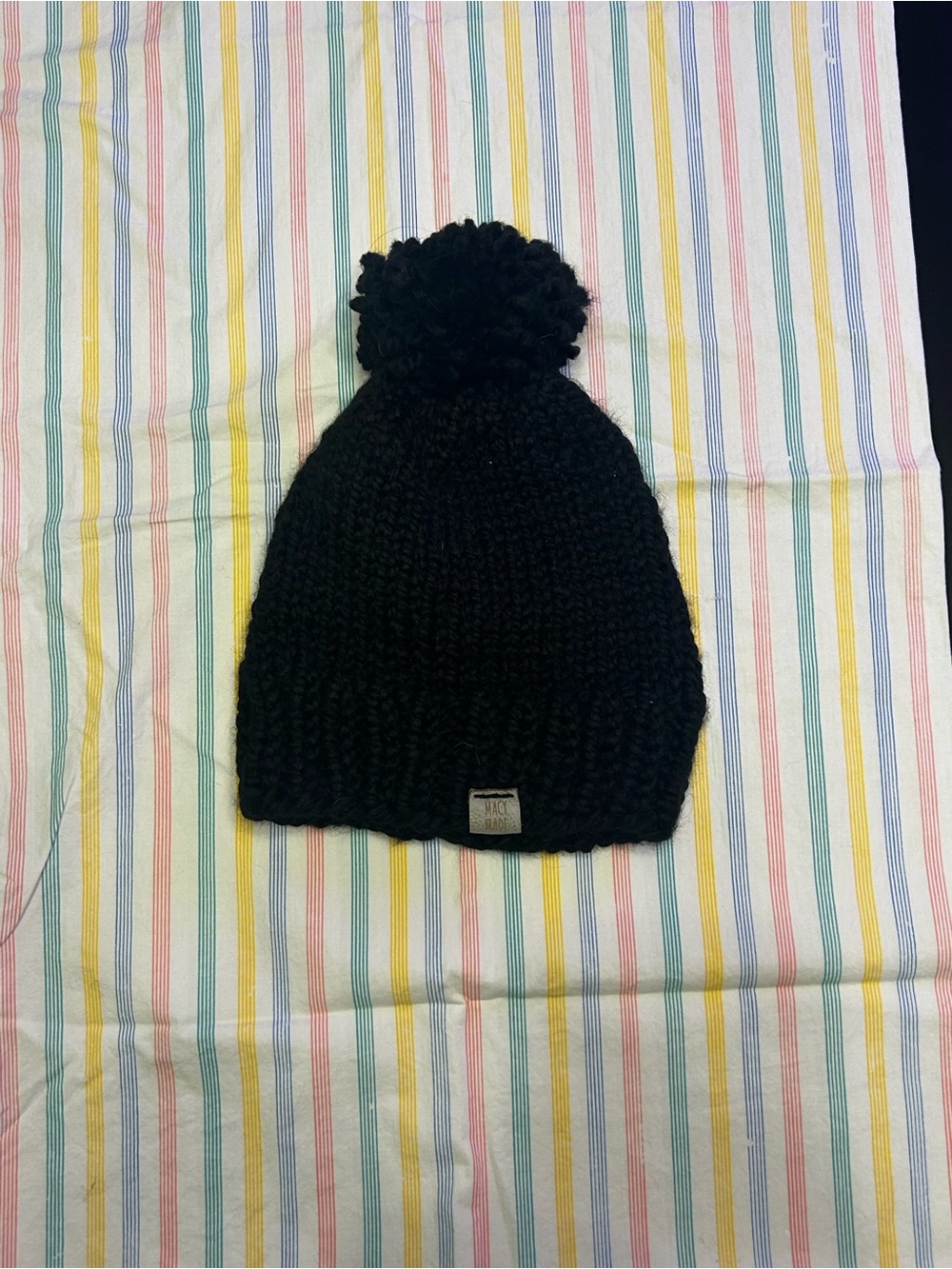Kids Black Pom-Pom Knit Beanie